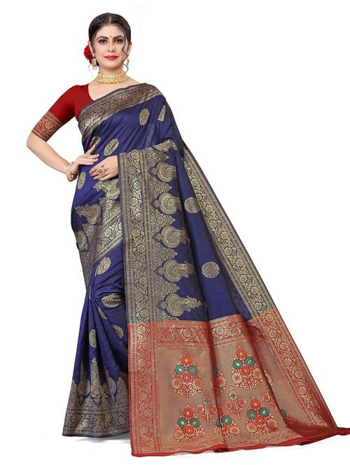 women's self design navy blue colored saree - 19631188 - Very Small Image - 1
