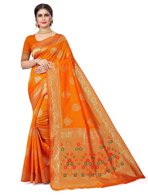 women's self design orange colored saree - 19631203 - Very Small Image - 1