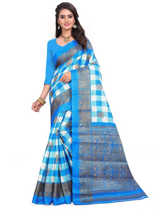 women's checks light blue colored saree - 19631255 - Very Small Image - 1