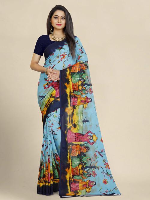 village women motif printed saree with blouse - 19631283 - Very Small Image - 1