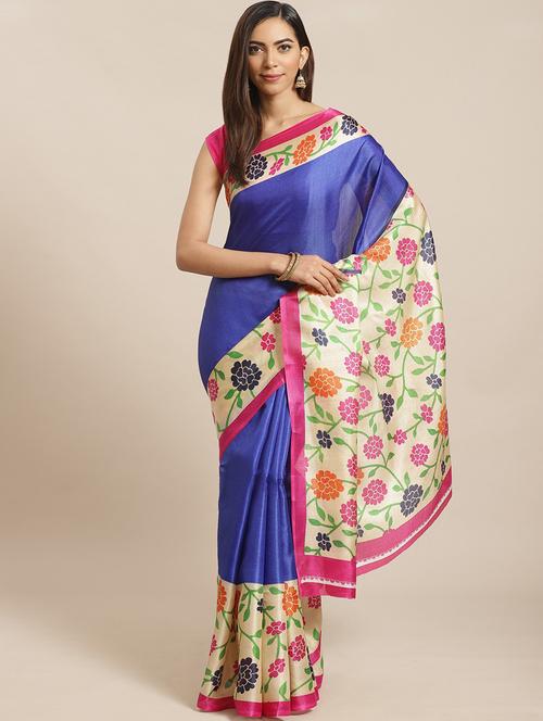 women's floral blue colored saree - 19631302 - Very Small Image - 1
