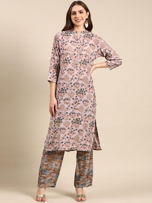 women floral printed mandarin neck kurta pant set - 19631377 - Very Small Image - 1