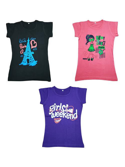 girls pack of 3 printed regular tees - 19635364 - Very Small Image - 1