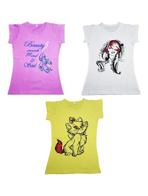girls pack of 3 printed regular tees - 19635408 - Very Small Image - 1