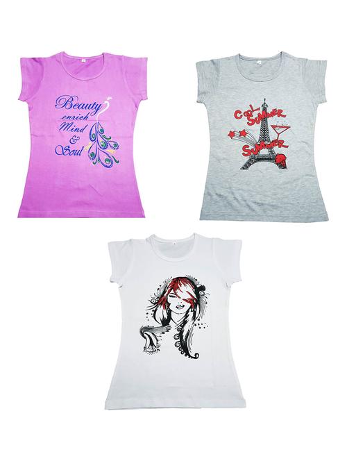 girls pack of 3 printed regular tees - 19635424 - Very Small Image - 1