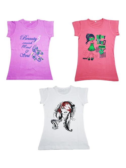 girls pack of 3 printed regular tees - 19635438 - Very Small Image - 1