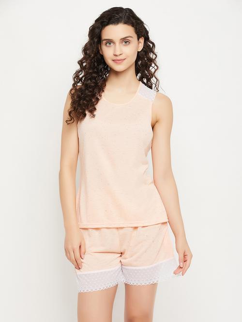 lace work solid shorts set nightwear set - 19637899 - Very Small Image - 1