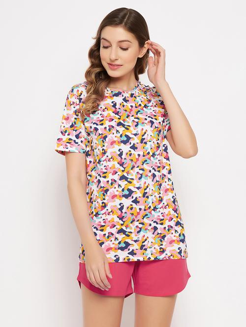 abstract print cotton shorts set nightwear set - 19638046 - Very Small Image - 1