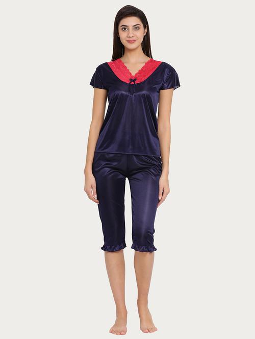 v neck solid capri set nightwear set - 19638057 - Very Small Image - 1