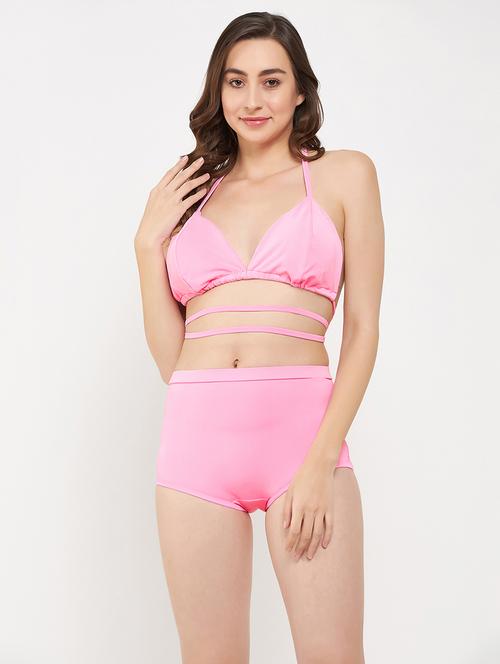 tie up neck solid swimwear set - 19639070 - Very Small Image - 1