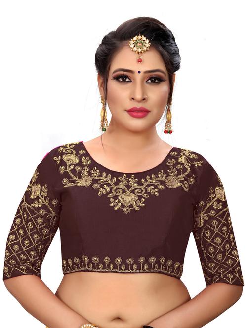 brown cotton blend regular blouse - 19639319 - Very Small Image - 1
