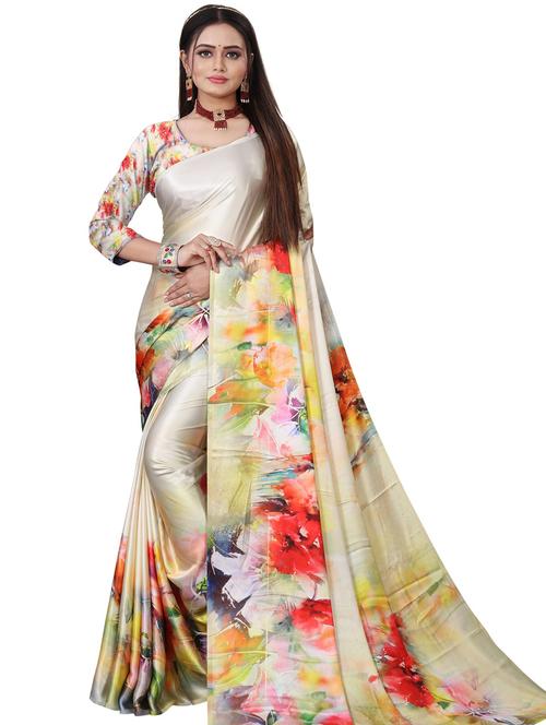 floral printed saree with blouse - 19644866 - Very Small Image - 1