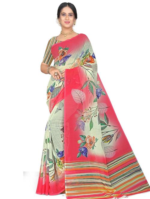 floral printed saree with blouse - 19644870 - Very Small Image - 1