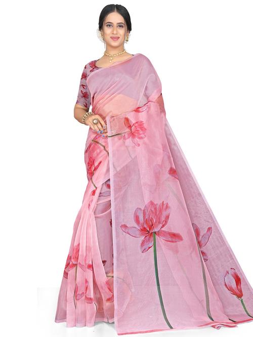floral printed saree with blouse - 19644874 - Very Small Image - 1