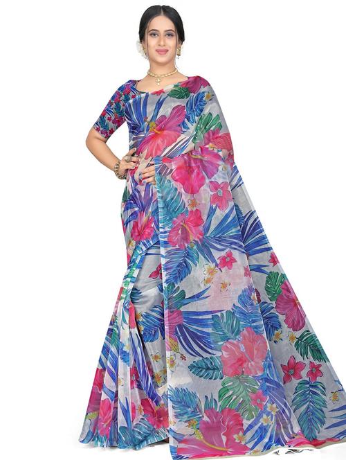 floral printed saree - 19644876 - Very Small Image - 1