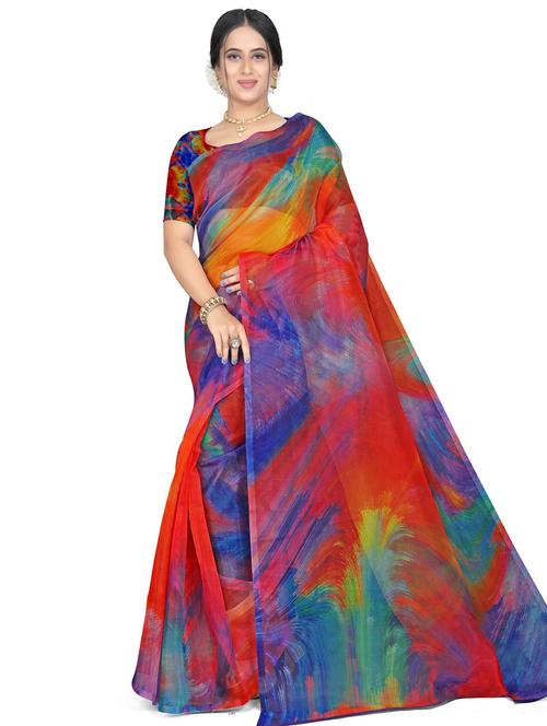multi colored organza printed saree with blouse - 19644877 - Very Small Image - 1