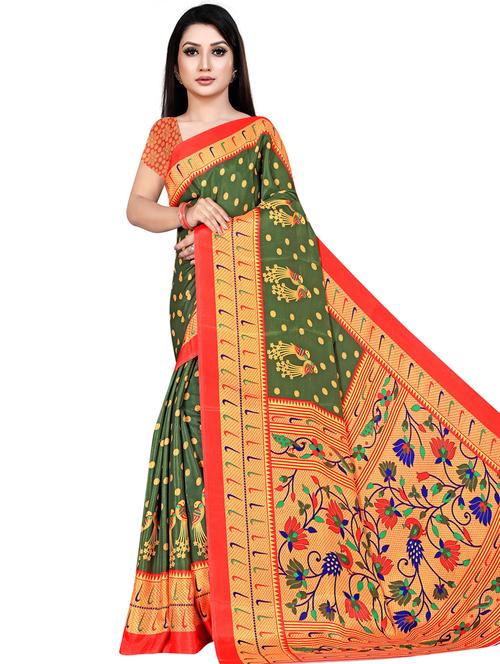 green crepe saree with blouse - 19644901 - Very Small Image - 1