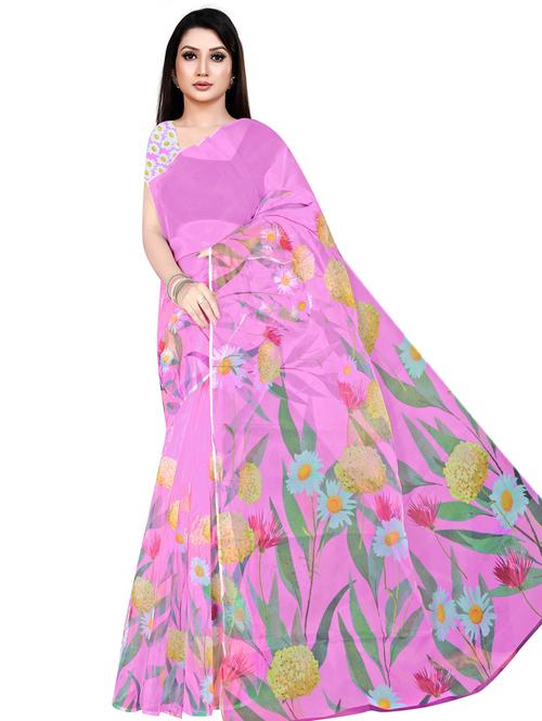 digital printed plain saree with blouse - 19644931 - Very Small Image - 1