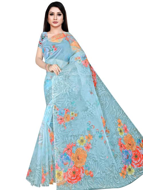 digital printed plain saree with blouse - 19644934 - Very Small Image - 1