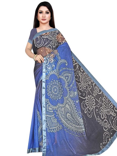 digital printed plain saree with blouse - 19644942 - Very Small Image - 1