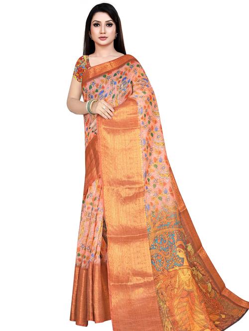 digital printed cream saree with blouse - 19644956 - Very Small Image - 1