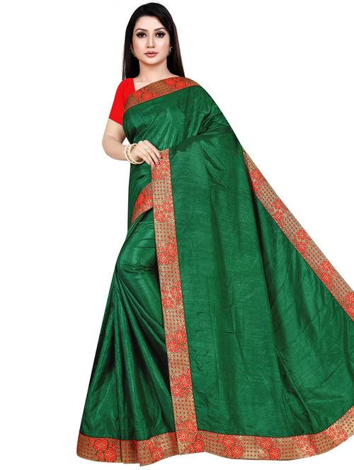 plain green saree with blouse - 19644962 - Very Small Image - 1