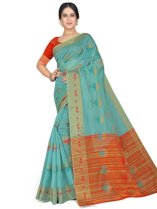 plain blue saree with blouse - 19645012 - Very Small Image - 1