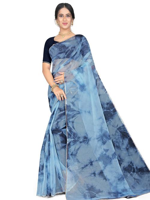 plain tie & dye saree with blouse - 19645020 - Very Small Image - 1
