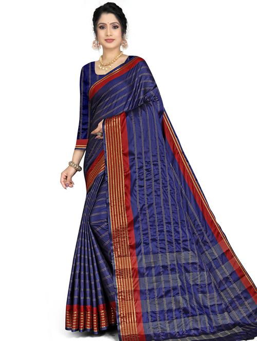 plain blue silk saree with blouse - 19645060 - Very Small Image - 1