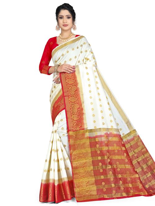 kanjivaram white saree - 19645080 - Very Small Image - 1