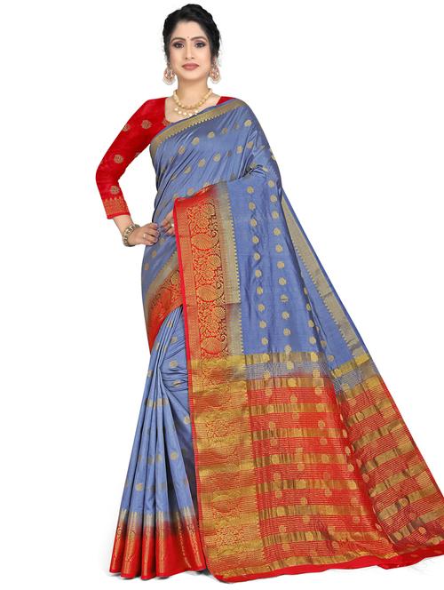kanjivaram grey saree with blouse - 19645084 - Very Small Image - 1