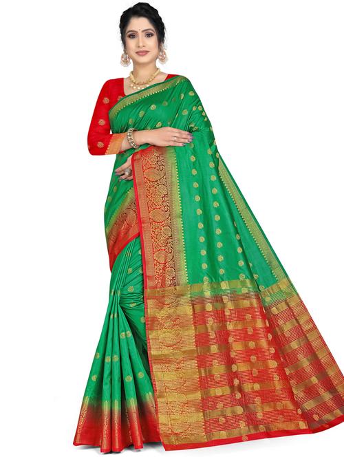 kanjivaram green saree with blouse - 19645085 - Very Small Image - 1