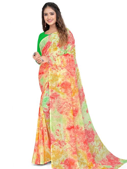 printed multi color saree with blouse - 19645089 - Very Small Image - 1