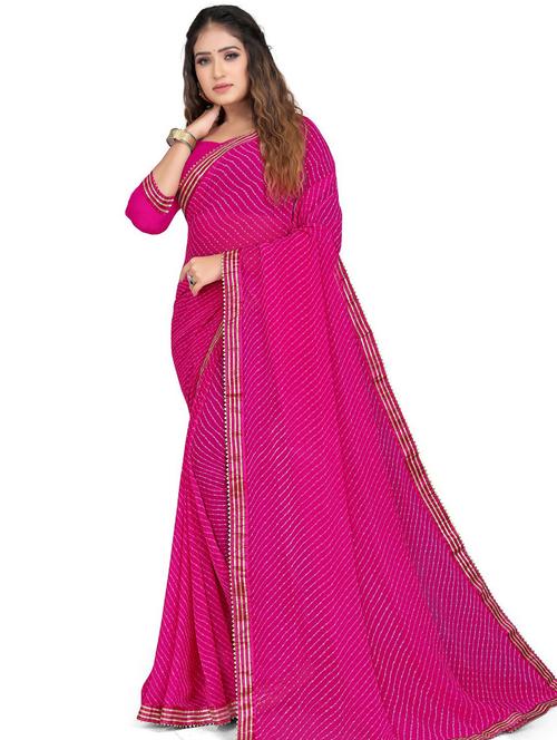 printed pink saree with blouse - 19645114 - Very Small Image - 1