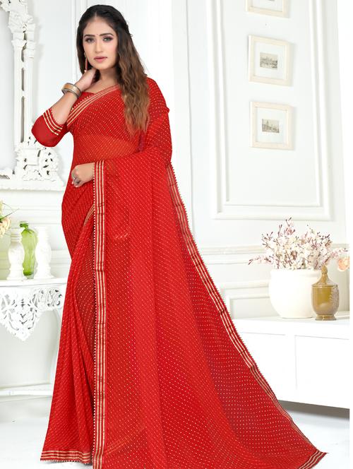 leheriya georgette red saree - 19645117 - Very Small Image - 1