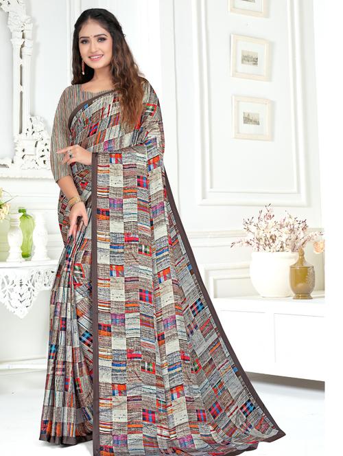 crepe printed multi colored saree - 19645129 - Very Small Image - 1