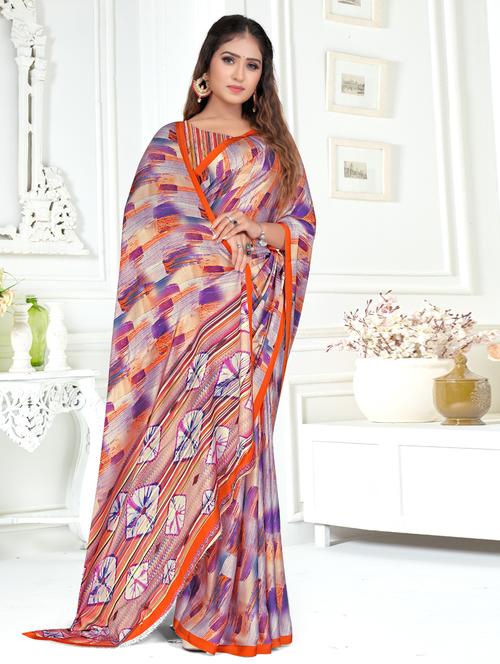 crepe printed multi colored saree with blouse - 19645130 - Very Small Image - 1