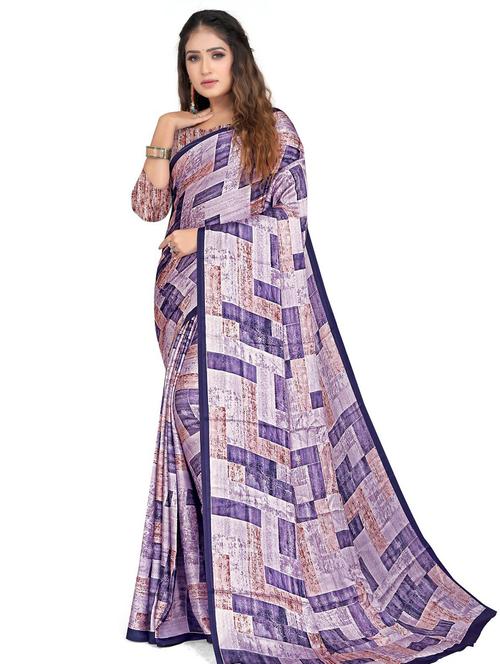 crepe printed multi colored saree with blouse - 19645131 - Very Small Image - 1