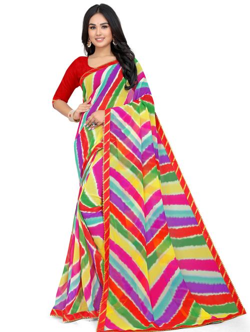 leheriya chevron saree with blouse - 19645159 - Very Small Image - 1