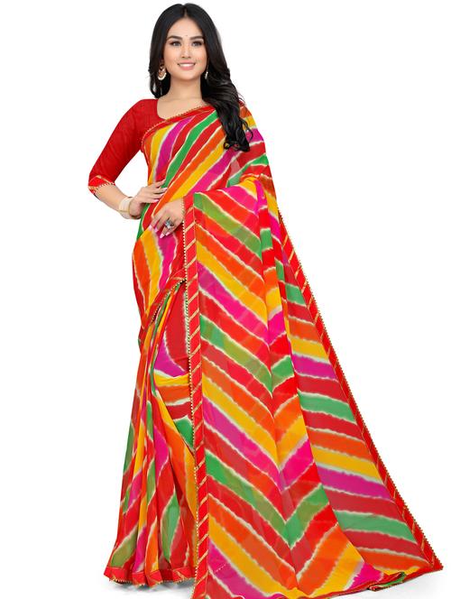 leheriya georgette chevron saree with blouse - 19645168 - Very Small Image - 1