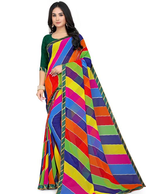 leheriya georgette green saree - 19645179 - Very Small Image - 1