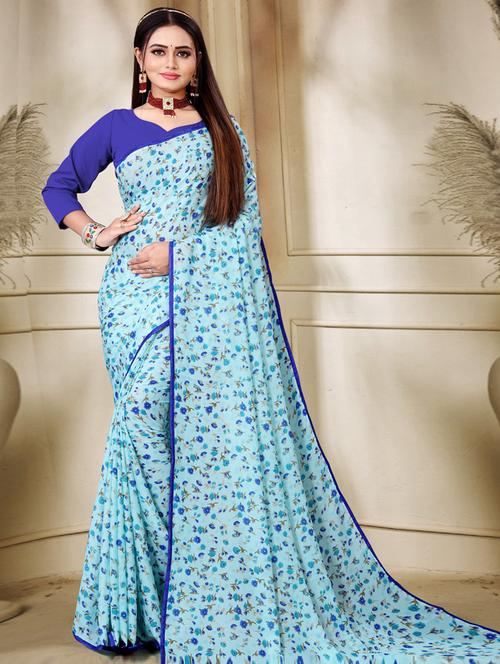 floral printed saree with blouse - 19645224 - Very Small Image - 1