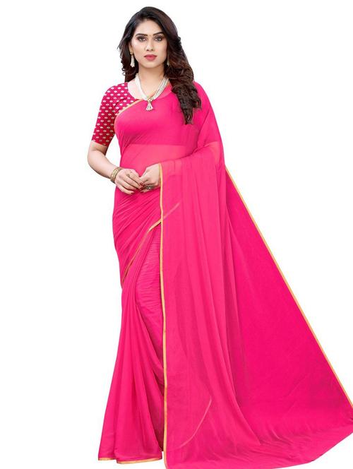 solid pink saree with blouse - 19645325 - Very Small Image - 1