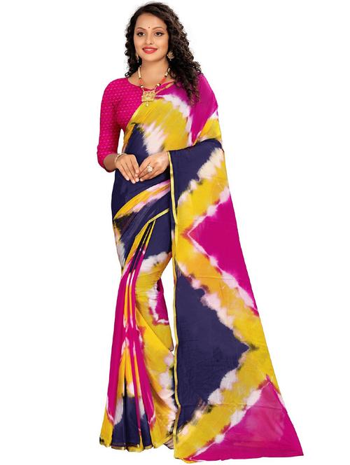 chiffon tie & dye saree with blouse - 19645336 - Very Small Image - 1