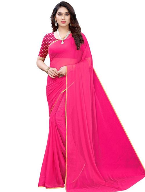 chiffon solid pink saree - 19645344 - Very Small Image - 1