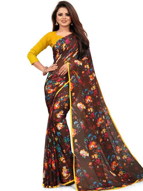 printed floral saree - 19645404 - Very Small Image - 1