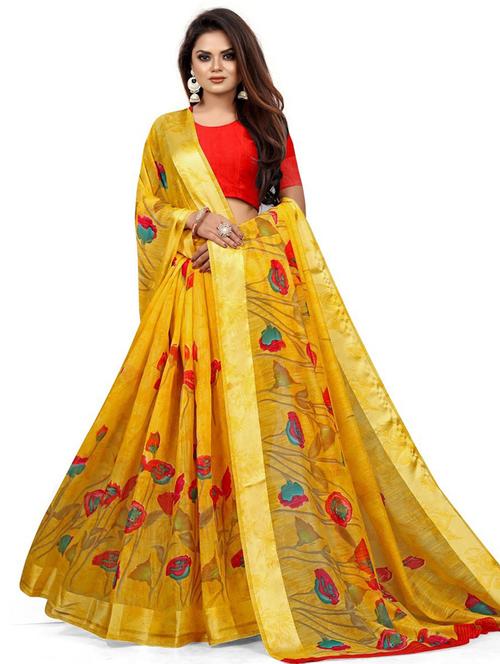 georgette yellow saree with blouse - 19645412 - Very Small Image - 1