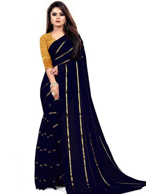 chiffon blue saree - 19645419 - Very Small Image - 1