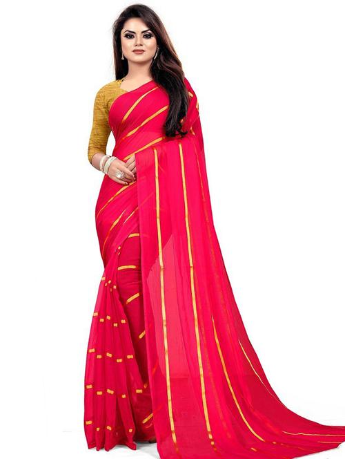 chiffon red saree with blouse - 19645423 - Very Small Image - 1
