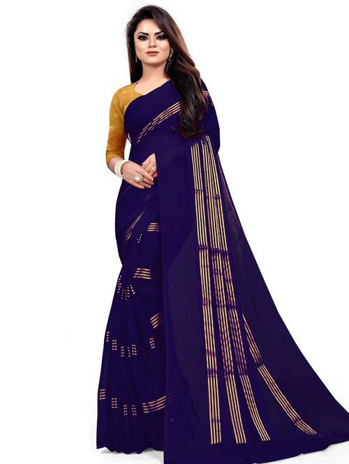 chiffon blue saree with blouse - 19645428 - Very Small Image - 1